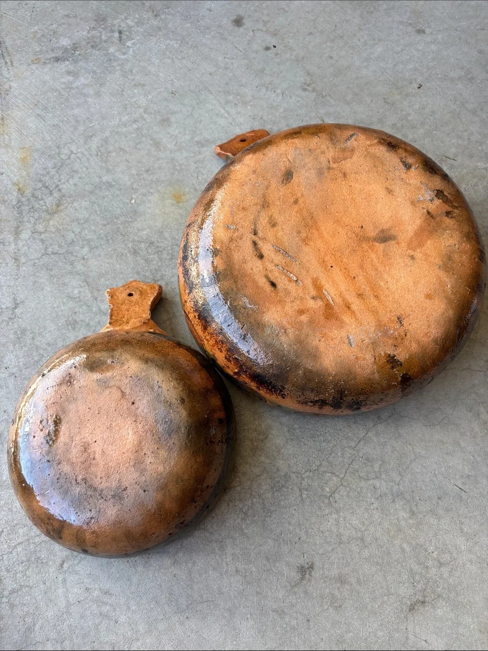 Vintage Mexican Handmade Terracotta cazuela de barro cooking skillets (Set of 2)